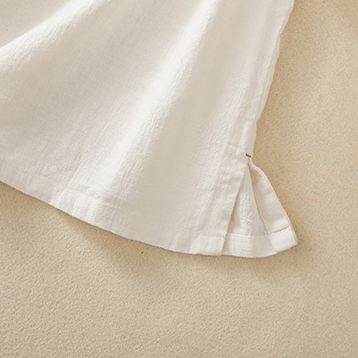 Chemise à manches trois-quarts en coton et lin, style décontracté, coupe ample, col montant asymétrique, boutons brandebourg colorés, ornée de Buddha Stones. - image 13