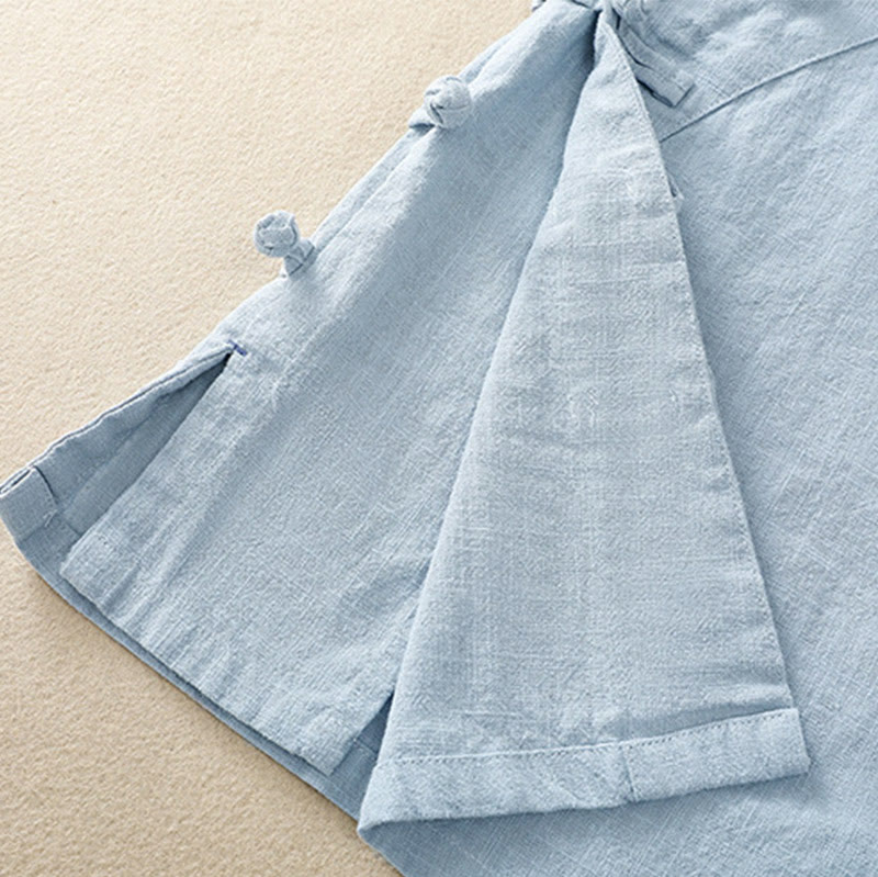 Chemise à manches trois-quarts en coton et lin, style décontracté, coupe ample, col montant asymétrique, boutons brandebourg colorés, ornée de Buddha Stones. - image 23