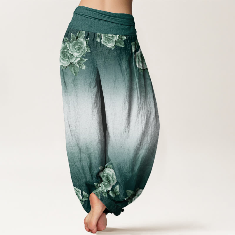 Pantalon sarouel décontracté à taille élastique pour femme, motif Buddha Stones, roses et feuilles - image 3
