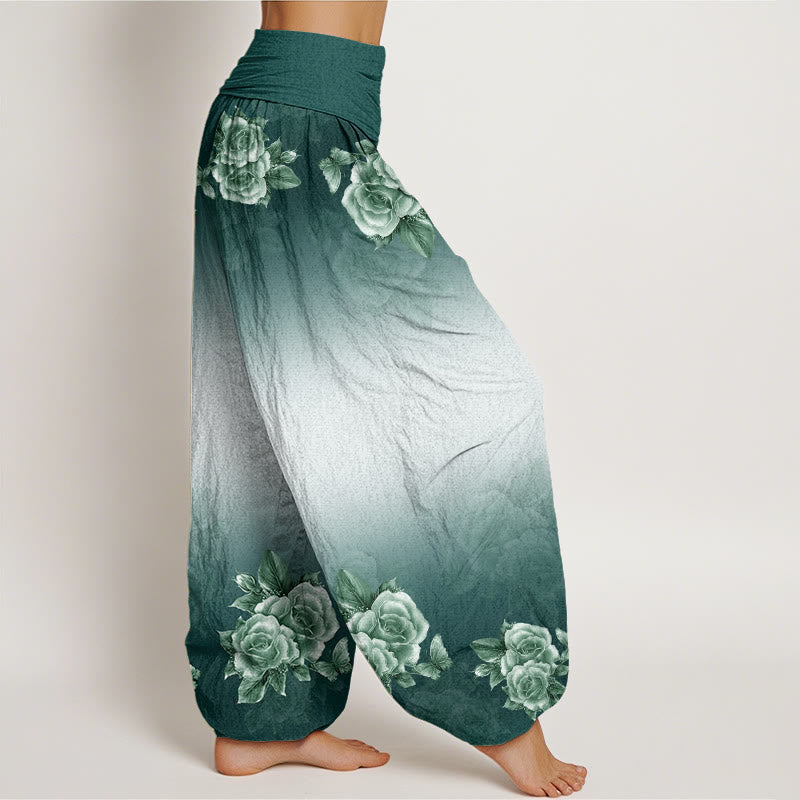 Pantalon sarouel décontracté à taille élastique pour femme, motif Buddha Stones, roses et feuilles - image 2