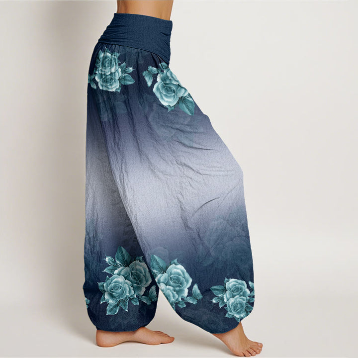 Pantalon sarouel décontracté à taille élastique pour femme, motif Buddha Stones, roses et feuilles - image 6