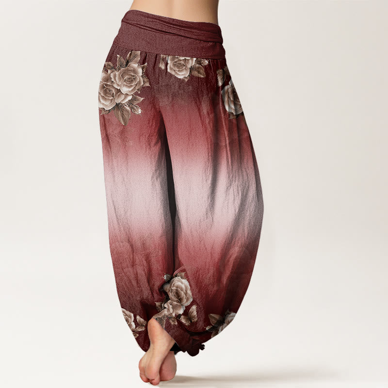 Pantalon sarouel décontracté à taille élastique pour femme, motif Buddha Stones, roses et feuilles - image 10