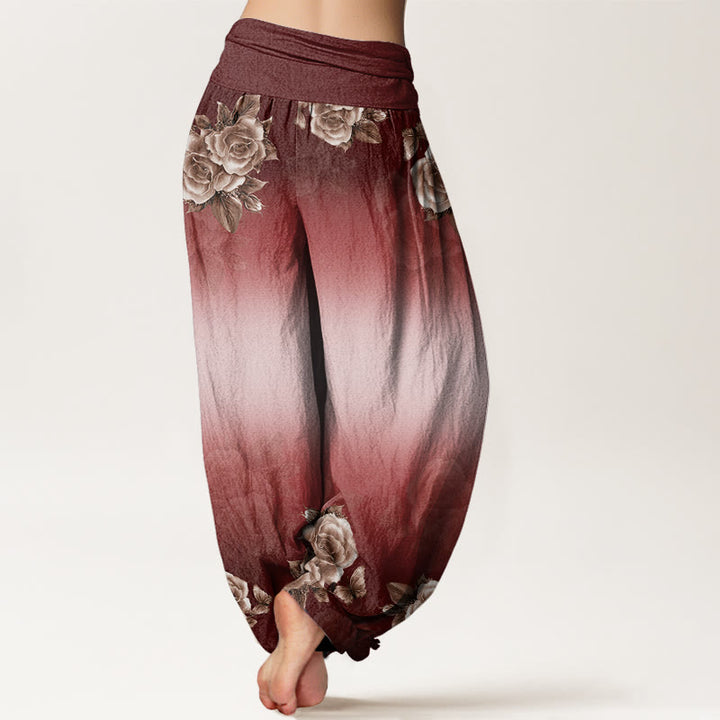 Pantalon sarouel décontracté à taille élastique pour femme, motif Buddha Stones, roses et feuilles - image 10
