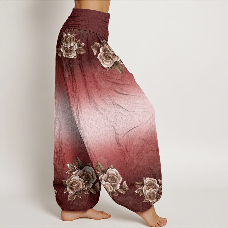 Pantalon sarouel décontracté à taille élastique pour femme, motif Buddha Stones, roses et feuilles - image 9
