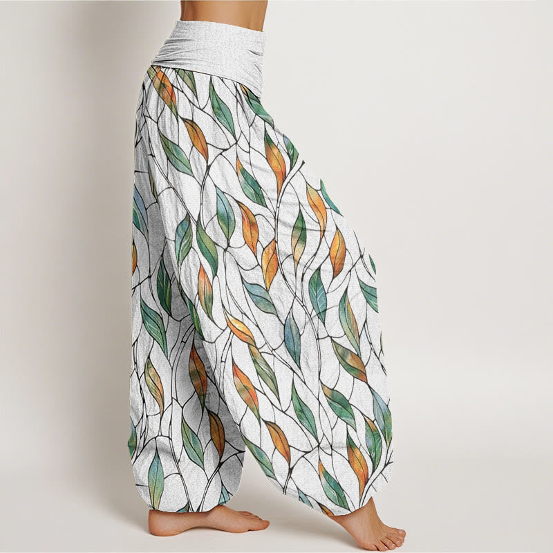 Pantalon sarouel décontracté à taille élastique pour femme, motif feuilles colorées et délicates, motif Buddha Stones - image 2
