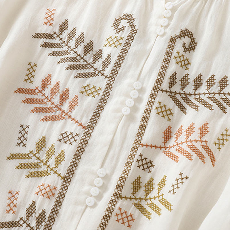 Cardigan décontracté à manches trois-quarts en coton et lin pour femme, motif feuilles et broderie artistique, motif Buddha Stones - image 18