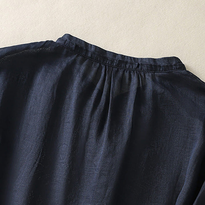 Chemise à manches trois-quarts en coton et lin pour femme, ornée de broderies artistiques décontractées à motif de feuilles et de Buddha Stones - image 10