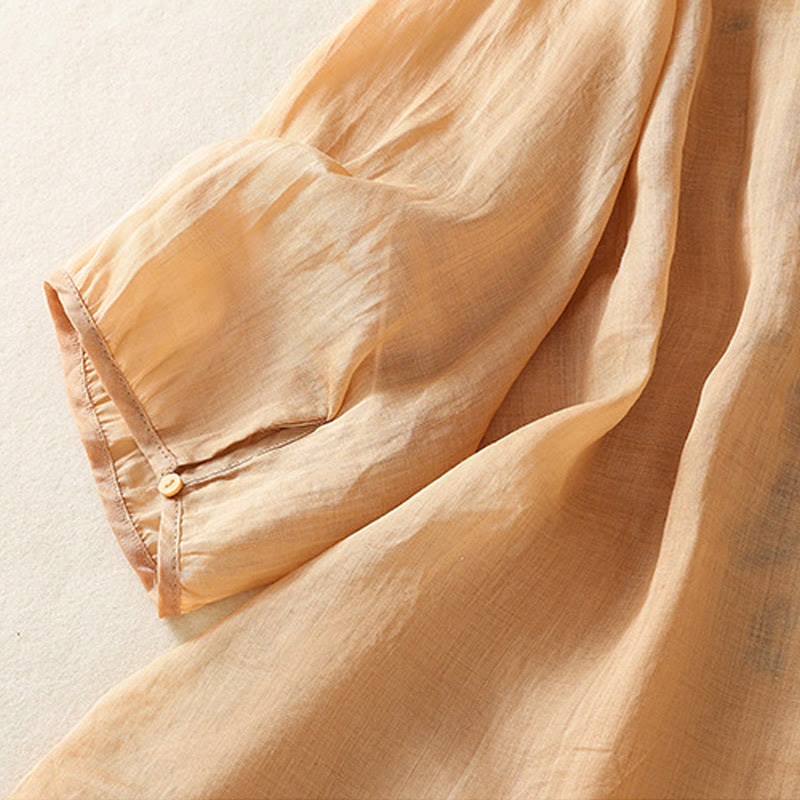 Cardigan décontracté à manches trois-quarts en coton et lin pour femme, motif feuilles et broderie artistique, motif Buddha Stones - image 4