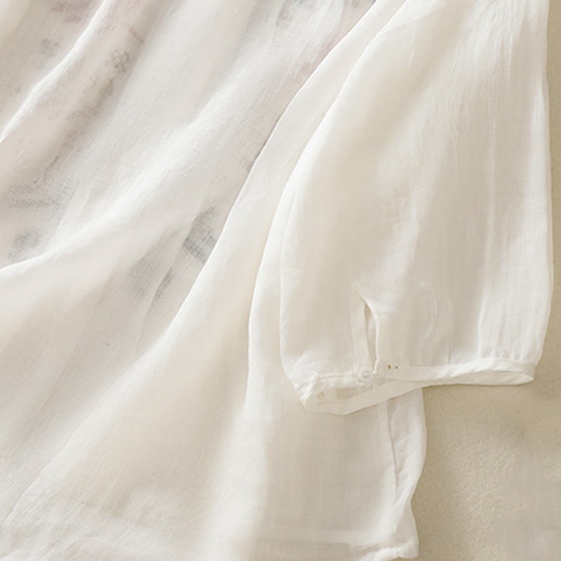 Cardigan décontracté à manches trois-quarts en coton et lin pour femme, motif feuilles et broderie artistique, motif Buddha Stones - image 19