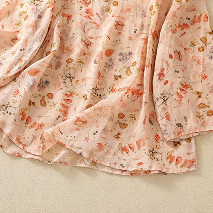 Chemise d'été décontractée à manches longues en coton et lin pour femme, avec imprimé Buddha Stones et boutons grenouille