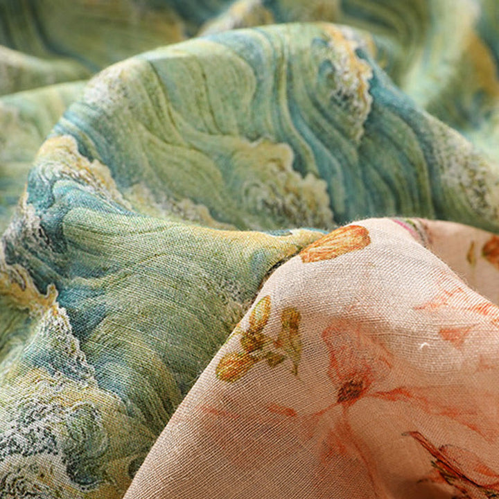 Chemise d'été décontractée à manches longues en coton et lin pour femme, avec imprimé Buddha Stones et boutons grenouille - image 20