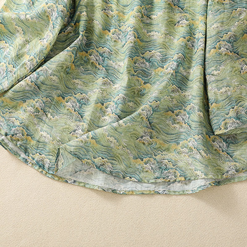 Chemise d'été décontractée à manches longues en coton et lin pour femme, avec imprimé Buddha Stones et boutons grenouille