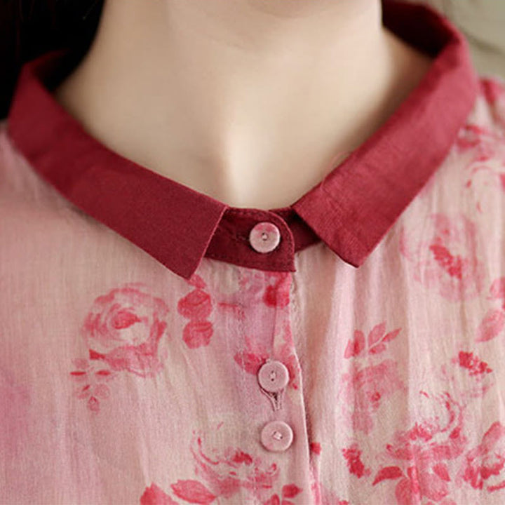 Robe mi-longue en coton à manches mi-longues et poches, motif floral rétro imprimé Buddha Stones, cordon de serrage - image 4