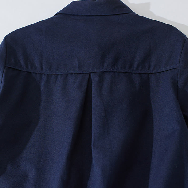 Robe mi-longue d'été rétro en coton à manches courtes et poches, motif Buddha Stones, couleur unie, boutons - image 19