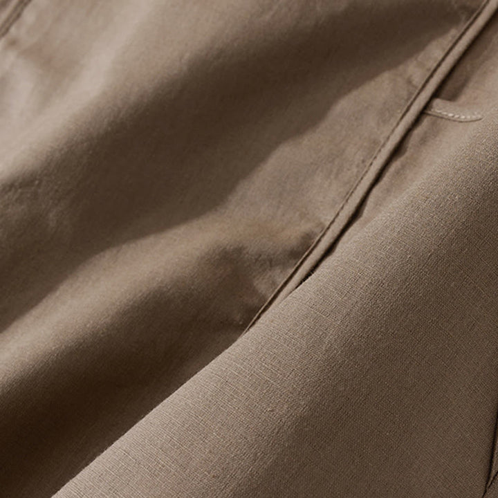 Robe mi-longue d'été rétro en coton à manches courtes et poches, motif Buddha Stones, couleur unie, boutons - image 13