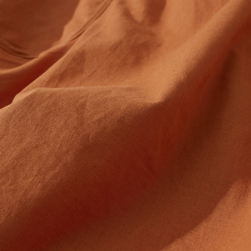 Robe mi-longue d'été rétro en coton à manches courtes et poches, motif Buddha Stones, couleur unie, boutons - image 7