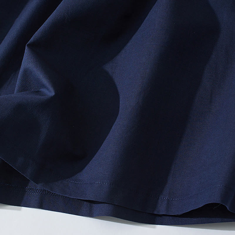 Robe mi-longue d'été rétro en coton à manches courtes et poches, motif Buddha Stones, couleur unie, boutons - image 23