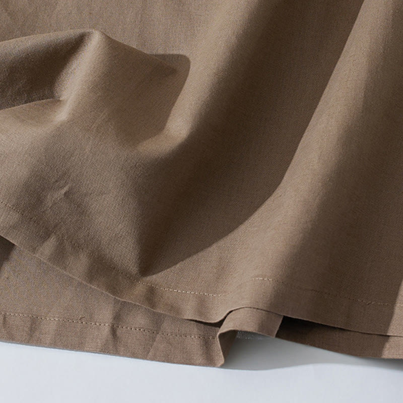 Robe mi-longue d'été rétro en coton à manches courtes et poches, motif Buddha Stones, couleur unie, boutons - image 15