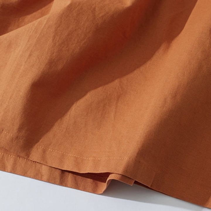 Robe mi-longue d'été rétro en coton à manches courtes et poches, motif Buddha Stones, couleur unie, boutons - image 8