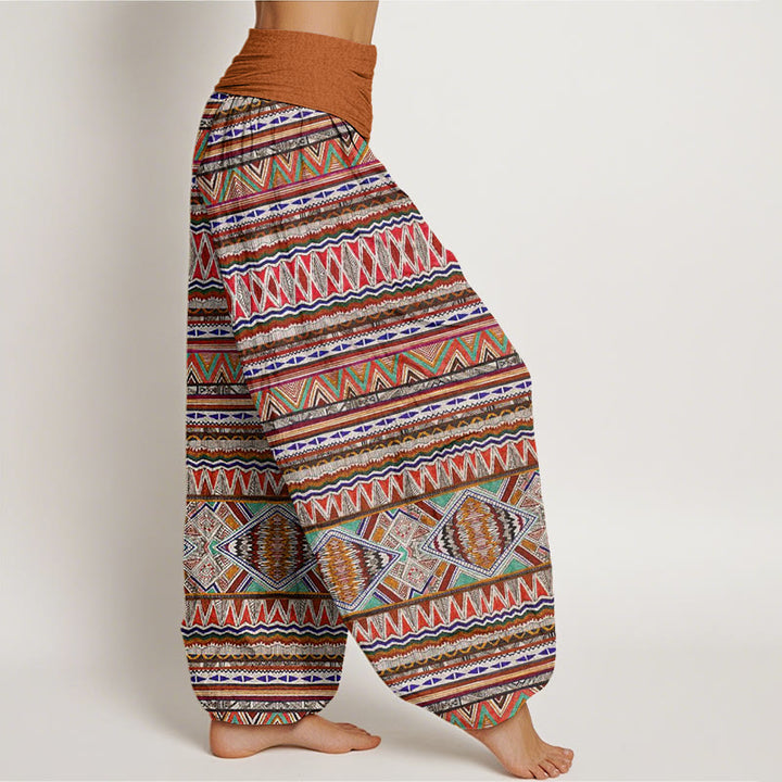 Pantalon sarouel décontracté à taille élastique pour femme, style tribal, motif géométrique, motif Buddha Stones - image 1