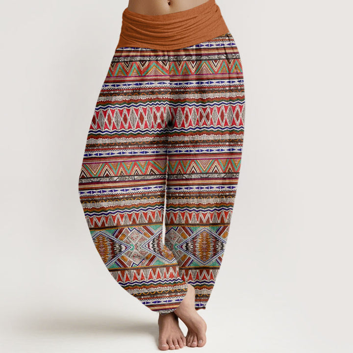 Pantalon sarouel décontracté à taille élastique pour femme, style tribal, motif géométrique, motif Buddha Stones - Pérou - US22，UK/AU26，EU54 (6XL) - image 0