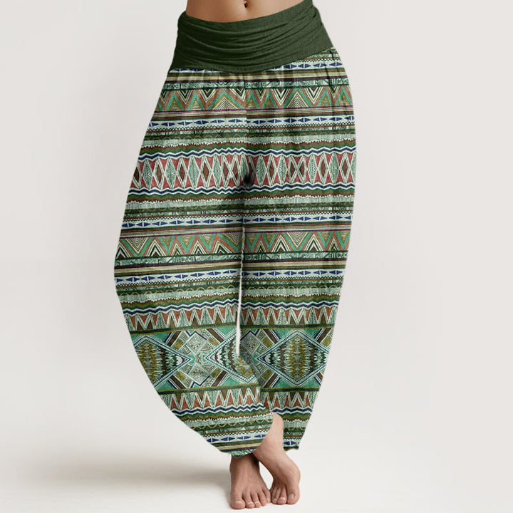 Pantalon sarouel décontracté à taille élastique pour femme, style tribal, motif géométrique, motif Buddha Stones - Vert foncé - US22，UK/AU26，EU54 (6XL) - image 5