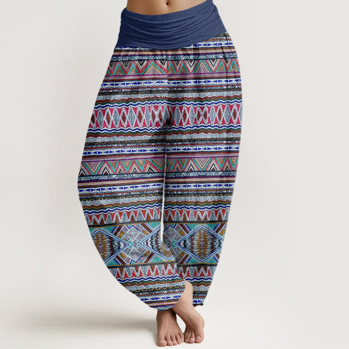 Pantalon sarouel décontracté à taille élastique pour femme, style tribal, motif géométrique, motif Buddha Stones - Bleu royal - US22，UK/AU26，EU54 (6XL) - image 8