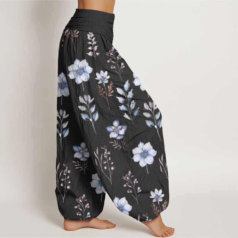 Pantalon sarouel décontracté à taille élastique pour femme, motif floral délicat et feuilles, motif Buddha Stones - image 2