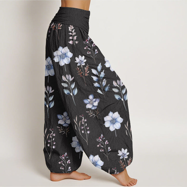 Pantalon sarouel décontracté à taille élastique pour femme, motif floral délicat et feuilles, motif Buddha Stones - image 2