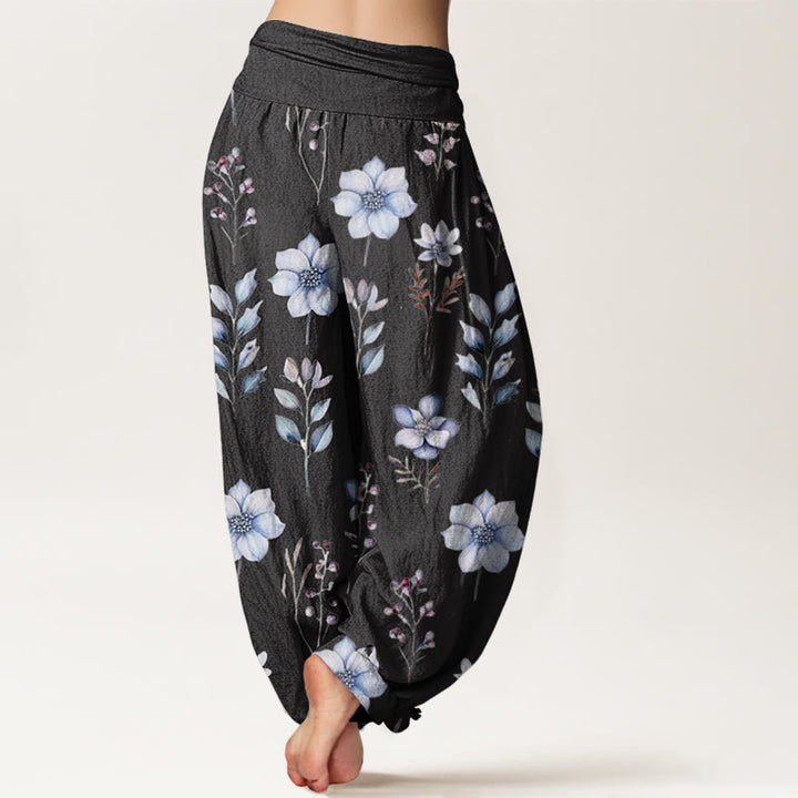 Pantalon sarouel décontracté à taille élastique pour femme, motif floral délicat et feuilles, motif Buddha Stones - image 3