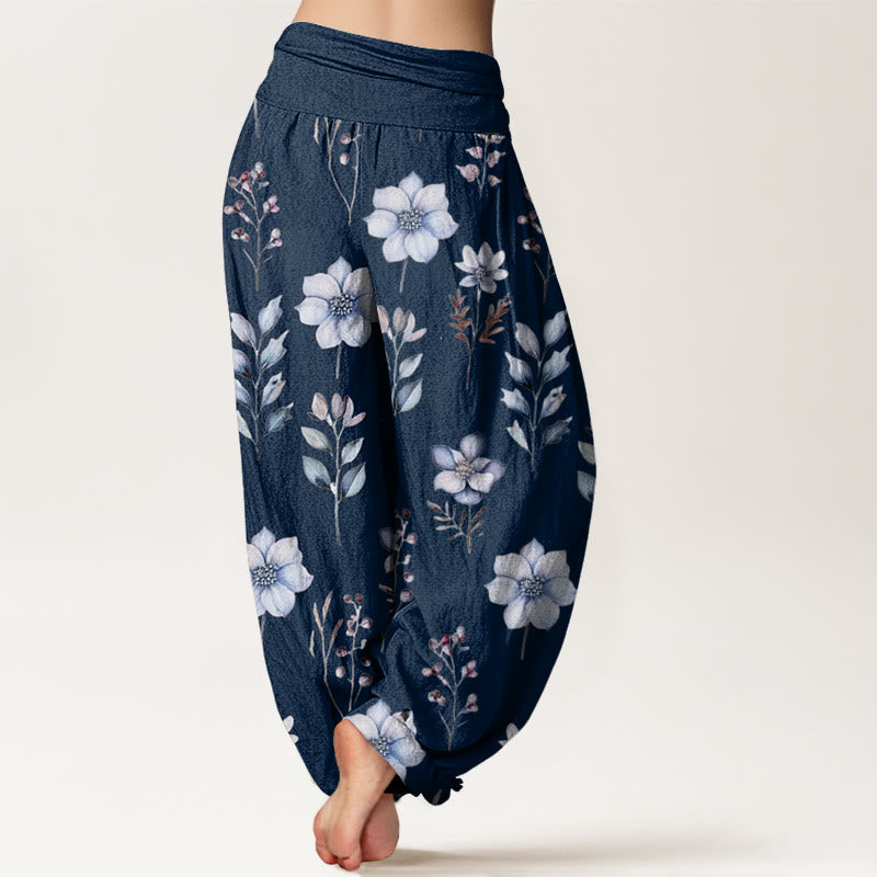 Pantalon sarouel décontracté à taille élastique pour femme, motif floral délicat et feuilles, motif Buddha Stones - image 7