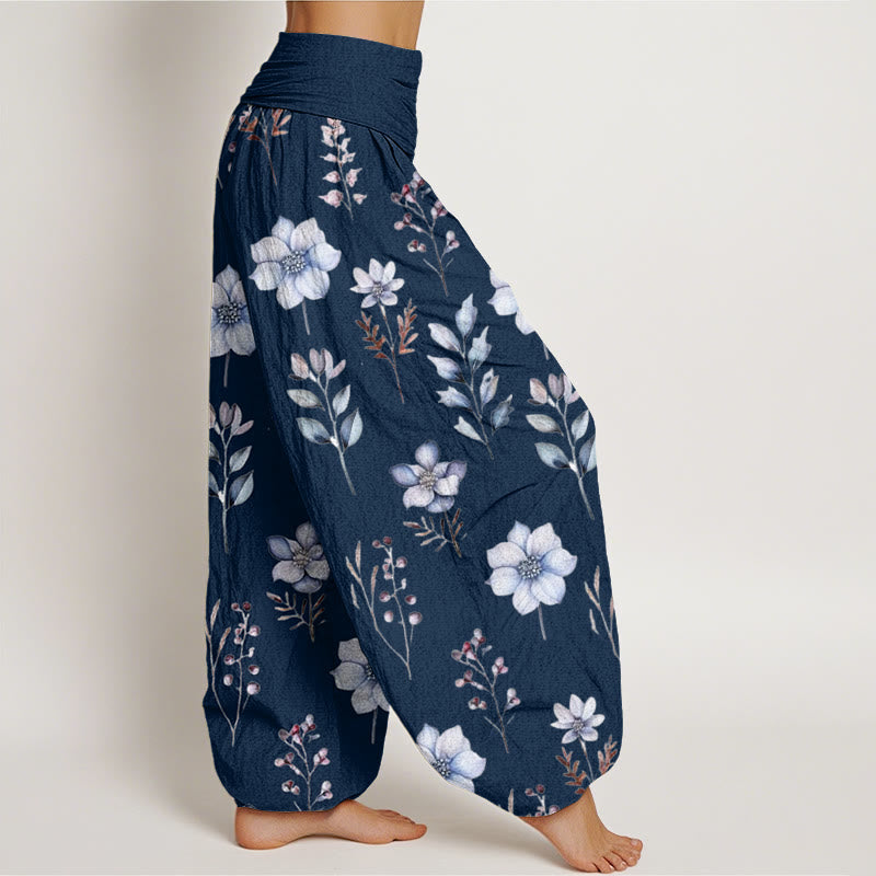 Pantalon sarouel décontracté à taille élastique pour femme, motif floral délicat et feuilles, motif Buddha Stones - image 6