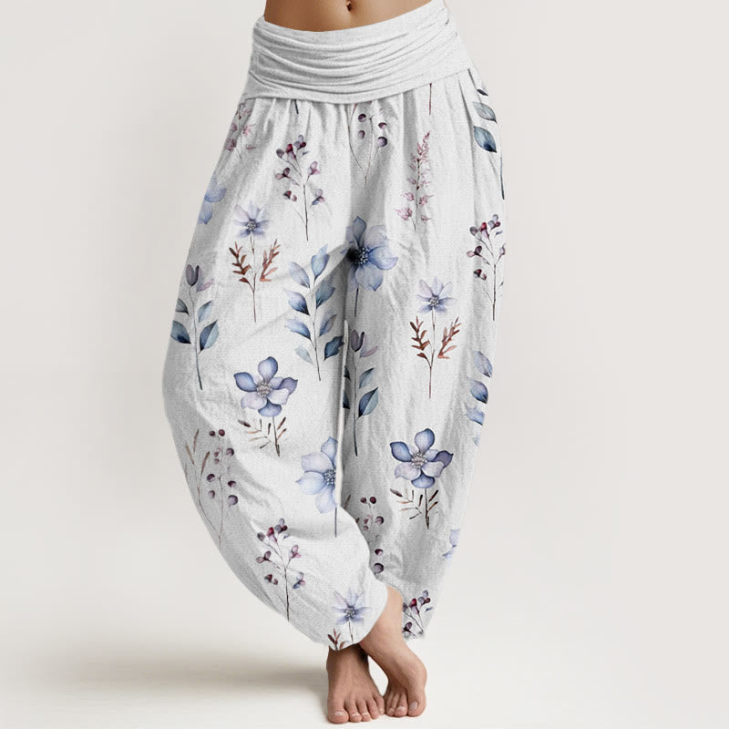 Pantalon sarouel décontracté à taille élastique pour femme, motif floral délicat et feuilles, motif Buddha Stones - Neige - US22，UK/AU26，EU54 (6XL) - image 8