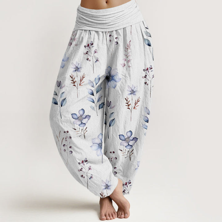 Pantalon sarouel décontracté à taille élastique pour femme, motif floral délicat et feuilles, motif Buddha Stones - Neige - US22，UK/AU26，EU54 (6XL) - image 8