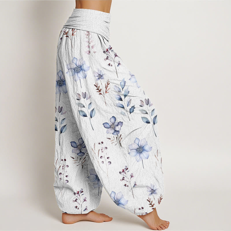 Pantalon sarouel décontracté à taille élastique pour femme, motif floral délicat et feuilles, motif Buddha Stones - image 9