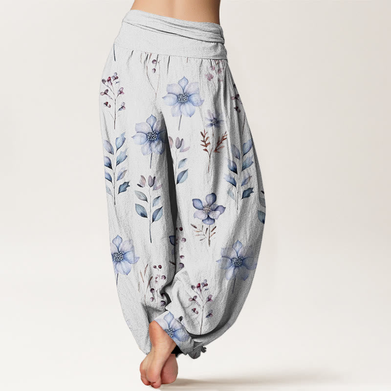 Pantalon sarouel décontracté à taille élastique pour femme, motif floral délicat et feuilles, motif Buddha Stones - image 10