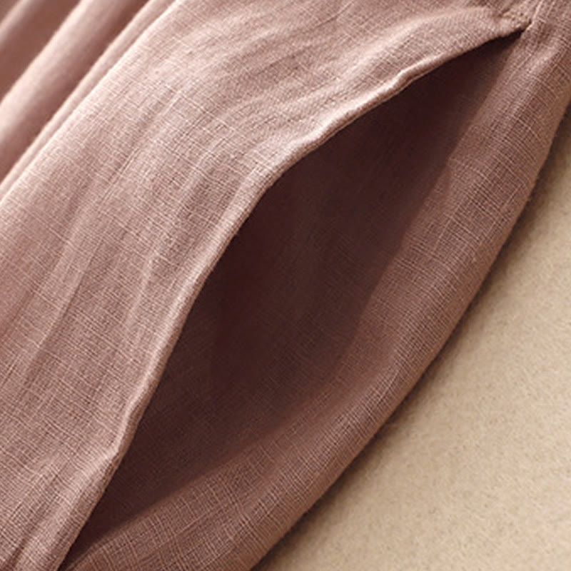 Robe mi-longue décontractée en coton et lin avec poches, motif Buddha Stones, couleur unie, design simple, taille haute, manches courtes - image 18