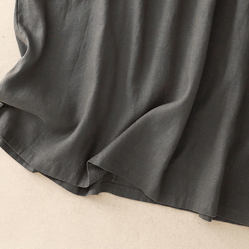 Robe mi-longue décontractée en coton et lin avec poches, motif Buddha Stones, couleur unie, design simple, taille haute, manches courtes - image 12