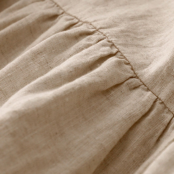 Robe mi-longue décontractée en coton et lin avec poches, motif Buddha Stones, couleur unie, design simple, taille haute, manches courtes - image 5