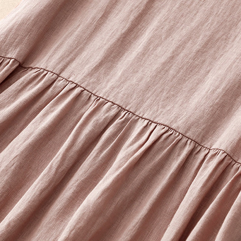 Robe mi-longue décontractée en coton et lin avec poches, motif Buddha Stones, couleur unie, design simple, taille haute, manches courtes - image 17