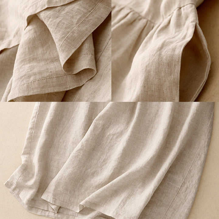 Robe mi-longue décontractée en coton et lin avec poches, motif Buddha Stones, couleur unie, design simple, taille haute, manches courtes - image 8