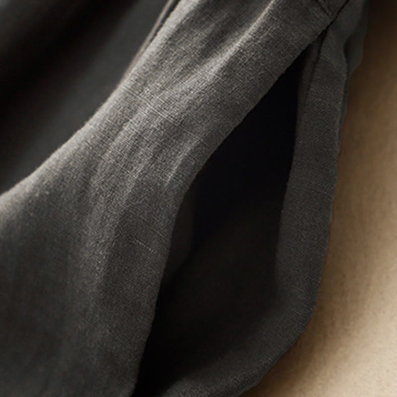 Robe mi-longue décontractée en coton et lin avec poches, motif Buddha Stones, couleur unie, design simple, taille haute, manches courtes - image 11