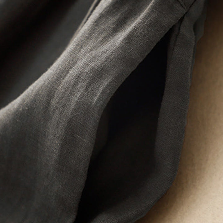 Robe mi-longue décontractée en coton et lin avec poches, motif Buddha Stones, couleur unie, design simple, taille haute, manches courtes - image 11