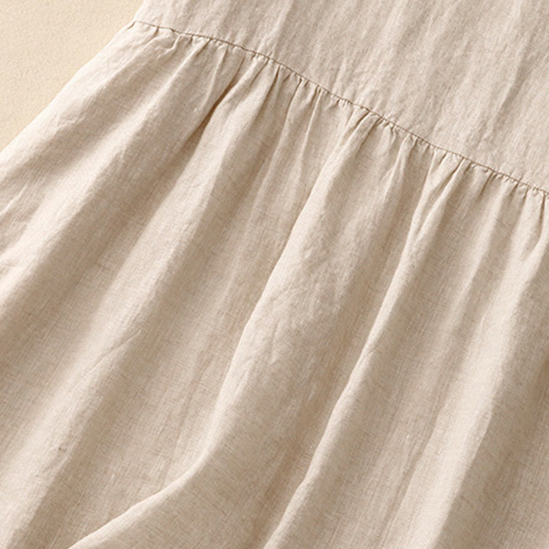 Robe mi-longue décontractée en coton et lin avec poches, motif Buddha Stones, couleur unie, design simple, taille haute, manches courtes - image 4