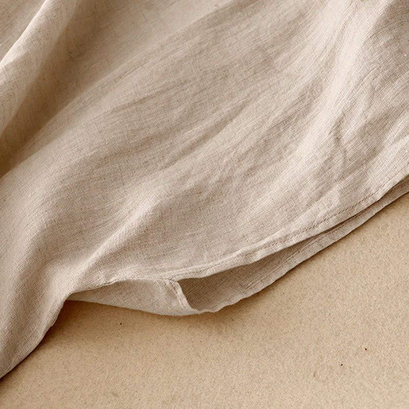 Robe mi-longue décontractée en coton et lin avec poches, motif Buddha Stones, couleur unie, design simple, taille haute, manches courtes - image 3