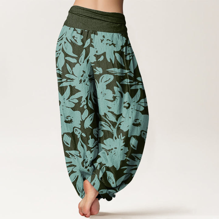 Pantalon sarouel décontracté à taille élastique pour femme, motif Buddha Stones, grandes fleurs et feuillage luxuriant - image 7