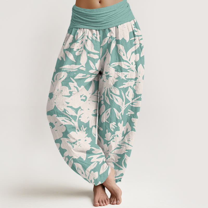 Pantalon sarouel décontracté à taille élastique pour femme, motif Buddha Stones, grandes fleurs et feuillage luxuriant - Bleu poudre - US22，UK/AU26，EU54 (6XL) - image 8