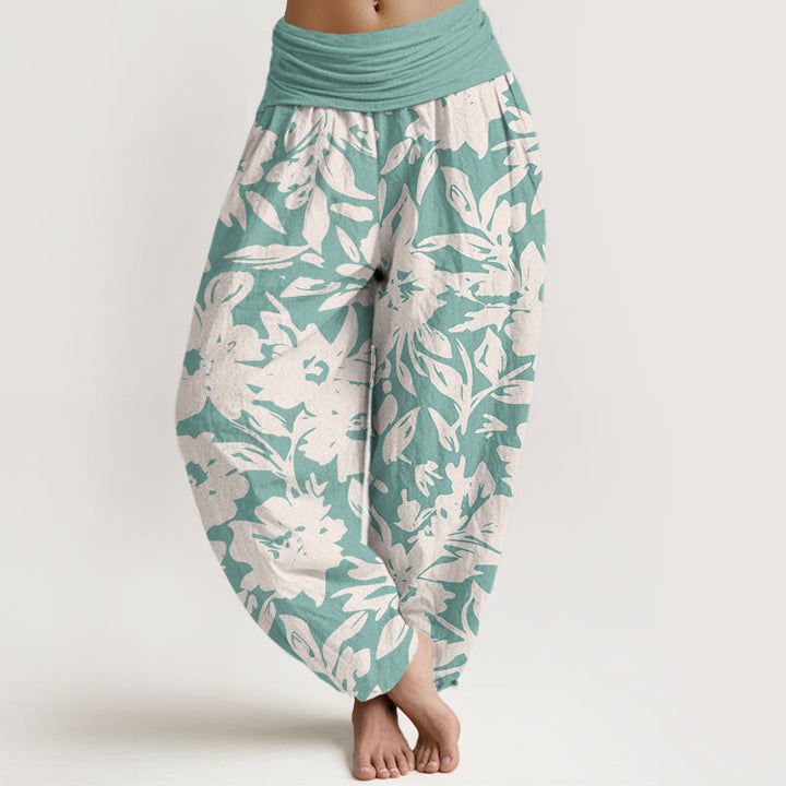 Pantalon sarouel décontracté à taille élastique pour femme, motif Buddha Stones, grandes fleurs et feuillage luxuriant - Bleu poudre - US22，UK/AU26，EU54 (6XL) - image 8