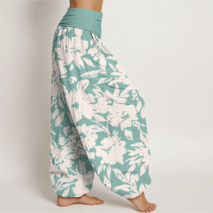 Pantalon sarouel décontracté à taille élastique pour femme, motif Buddha Stones, grandes fleurs et feuillage luxuriant - image 9