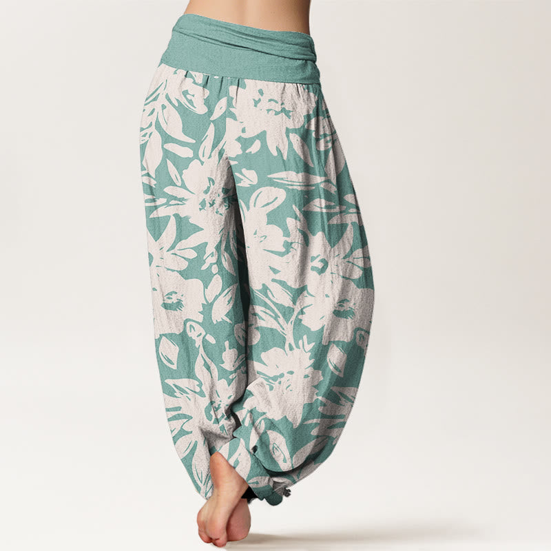 Pantalon sarouel décontracté à taille élastique pour femme, motif Buddha Stones, grandes fleurs et feuillage luxuriant - image 10